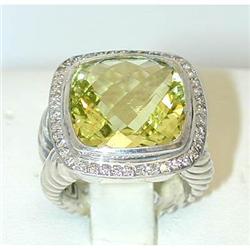 9107 David Yurman Silver Ring w/Lemon Citrine/Diamonds