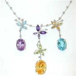 222 14KW Gold Necklace w/MultiColor Gemstones/Diamonds