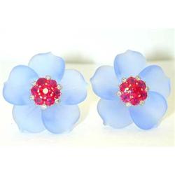 238 ALETTO BROS. 18K Gold Crystal Flower Earrings w/Ru