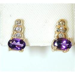 5014 14K Gold Post Earrings w/Amethyst/Diamonds