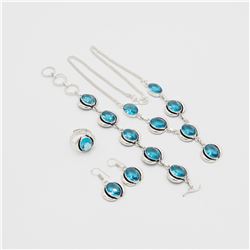 Lab Created Ladies Blue Topaz 4 Jewelry Suite