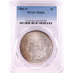 1881-S $1 Morgan Silver Dollar Coin PCGS MS64 Nice Toning