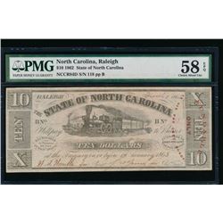 1862 $10 Raleigh NC Obsolete Note PMG 58EPQ