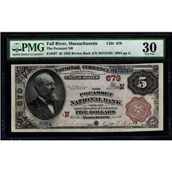 1882 $5 Fall River Pocasset National Bank Note PMG 30