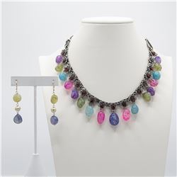 Certified Multi Color Onyx Necklace Earring Set