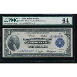 1918 $1 Boston Federal Reserve Note PMG 64