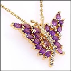 Plated 18KT Yellow Gold 3.05ctw Amethyst and Diamond Pendant with Chain