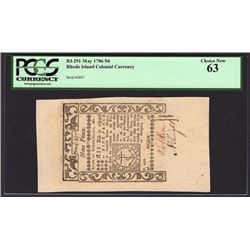 1786 Nine Pence Rhode Island Colonial Note PCGS 63