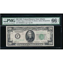 1934 $20 Atlanta Federal Reserve Note PMG 66EPQ