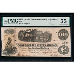 1862-63 $100 Confederate States of America Note PMG 55