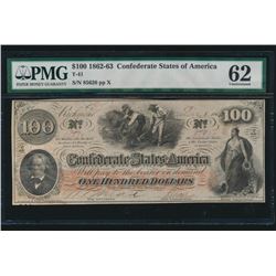 1862-63 $100 Confederate States of America Note PMG 62