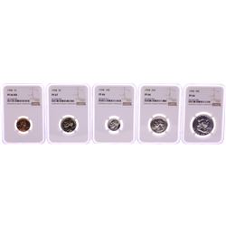 1958 (5) Coin Proof Set Graded NGC PF66/67