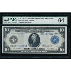 1914 $10 New York Federal Reserve Note PMG 64