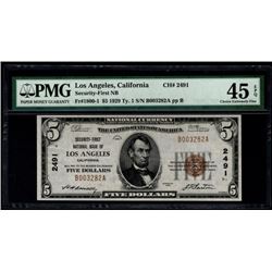 1929 $5 Los Angeles National Bank Note PMG 45EPQ