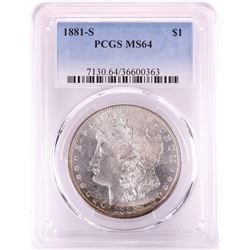 1881-S $1 Morgan Silver Dollar Coin PCGS MS64 Nice Toning