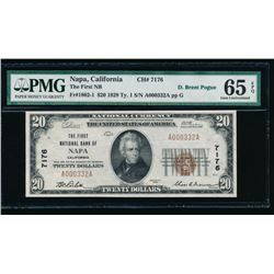 1929 $20 Napa National Bank Note PMG 65EPQ