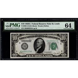 1928A $10 St Louis Federal Reserve Note PMG 64