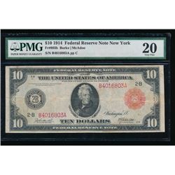 1914 $10 Red Seal New York Federal Reserve Note PMG 20