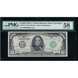 1934A $1000 Cleveland Federal Reserve Note PMG 58