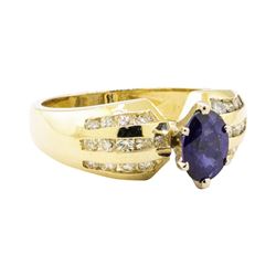 1.42 ctw Blue Sapphire and Diamond Ring - 14KT Yellow Gold