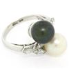 Image 8 : Solid Platinum Tahitian Black White Pearl Marquise Diamond Bypass Cocktail Ring