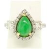 Image 1 : 14k Two Tone Gold Pear Jade & Large Diamond Accents w/ Halo 2.89 ctw Ring