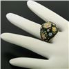Image 5 : 14K Yellow Gold Diamond Black Blue Green Yellow Enamel Dome Flower Ring