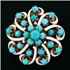 Image 1 : Antique 14kt Rose Gold Round Turquoise and White Enamel Swirl Flower Brooch