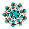 Image 2 : Antique 14kt Rose Gold Round Turquoise and White Enamel Swirl Flower Brooch