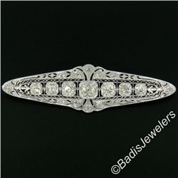 Art Deco Platinum 6.00 ctw Old European and Mine Cut Diamond Filigree Brooch