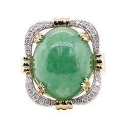 22.19 ctw Jadeite and Diamond Ring - 14KT Yellow Gold