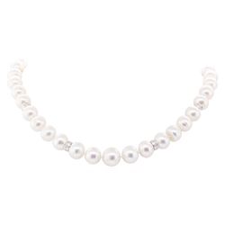 0.78 ctw Diamond and South Sea Pearl Necklace - 14KT White Gold