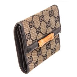 Gucci Tan Canvas Bamboo Compact Wallet