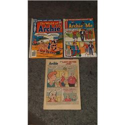 3 vintage Archie comic books one missing the cover