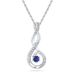 Womens Round Lab-Created Blue Sapphire Diamond Teardrop Pendant .03 Cttw 10kt White Gold - REF-6W5K