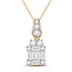 Womens Baguette Diamond Square Cluster Pendant 1/3 Cttw 14kt Yellow Gold - REF-21Y5N
