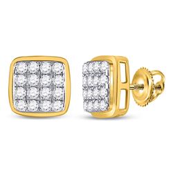 Mens Round Diamond Square Cluster Earrings 1 Cttw 10kt Yellow Gold - REF-49A9M