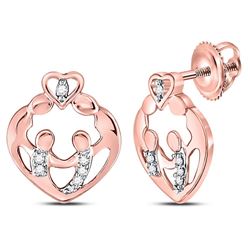 Womens Round Diamond Mother Child Heart Stud Earrings 1/12 Cttw 10kt Rose Gold - REF-9K5Y