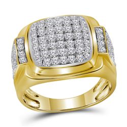 Mens Round Diamond Square Cluster Ring 2 Cttw 10kt Yellow Gold - REF-98R5X