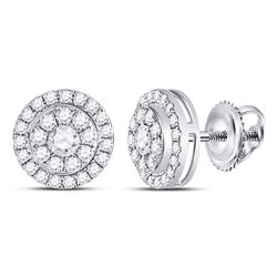 Womens Round Diamond Solitaire Cluster Stud Earrings 1/2 Cttw 14kt White Gold - REF-36A9M