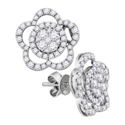 Womens Round Diamond Convertible Star Dangle Jacket Earrings 1 Cttw 18kt White Gold - REF-137X9A