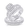 Image 1 : His Hers Round Diamond Halo Matching Wedding Set 1-1/5 Cttw 10kt White Gold - REF-90H5R