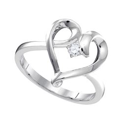 Womens Round Diamond Heart Promise Ring 1/20 Cttw 10kt White Gold - REF-14N5F