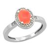 Image 1 : 0.15 CTW Diamond & Natural Coral Ring 14K White Gold - REF-37M7K