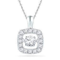 Womens Round Diamond Square Moving Twinkle Pendant 1/4 Cttw 10kt White Gold - REF-21H5R