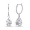 Image 1 : Womens Round Diamond Hoop Teardrop Dangle Earrings 1 Cttw 14kt White Gold - REF-71M9H