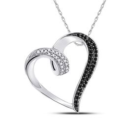 Womens Round Black Color Enhanced Diamond Heart Pendant 1/6 Cttw 10kt White Gold - REF-13K9Y