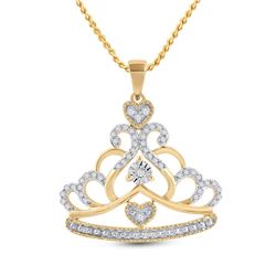 Womens Round Diamond Crown Tiara Fashion Pendant 1/6 Cttw 10kt Yellow Gold - REF-15H9R