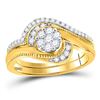Image 1 : Round Diamond Cluster Bridal Wedding Ring Band Set 3/8 Cttw 14kt Yellow Gold - REF-51H9R