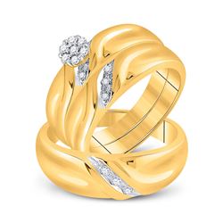 His Hers Round Diamond Cluster Matching Wedding Set 1/6 Cttw 10kt Yellow Gold - REF-42K9Y